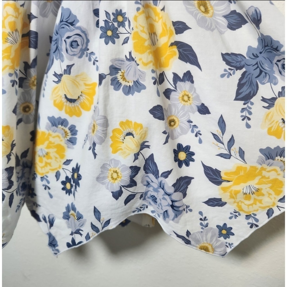 Joie White Blue Yellow‎ Floral Girls Sun Dress 4T Smocked Lined Handkerchief Hem - Picture 4 of 7
